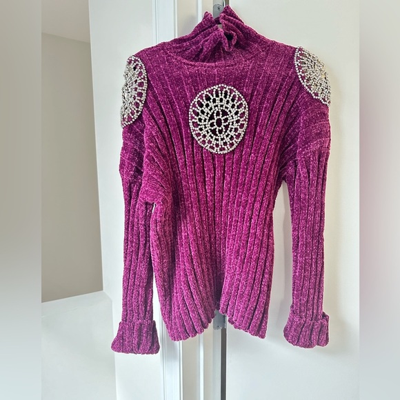 Plum Soft Velvet Oversized Sweater with stunning Rhinestone details Size S - Picture 1 of 7